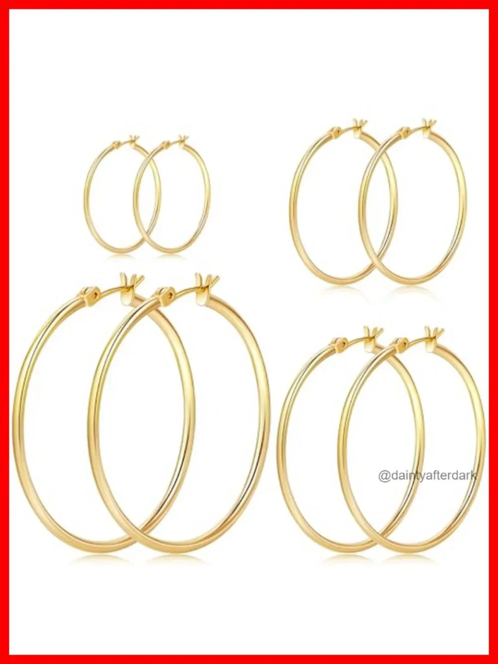 14k Gold Plated Hoop Earrings Set for Women, Sterling Silver Post,